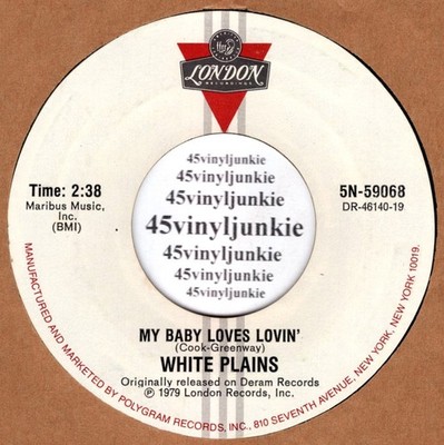White Plains NM 45 rpm ''My Baby Loves Lovin''' (B-side by the Brotherhood of Man)