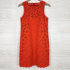 J.Crew Laser Cut Shift Dress Size 4 Orange Floral Sleeveless Lined Cruise Preppy