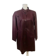 Dennis Brasso Faux Leather  Coat Woman  Large Maroon Snaps Stud Detail  Trench