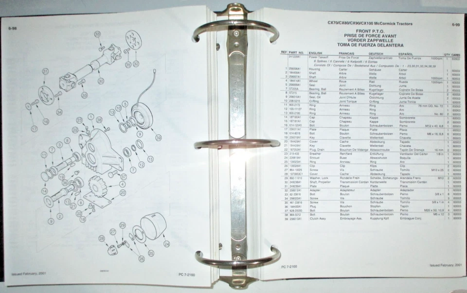 Libro manual de catálogo de piezas de tractor McCormick CX70 CX80 CX90 CX100 7-2100 2/01 OEM Foto 3 de 4