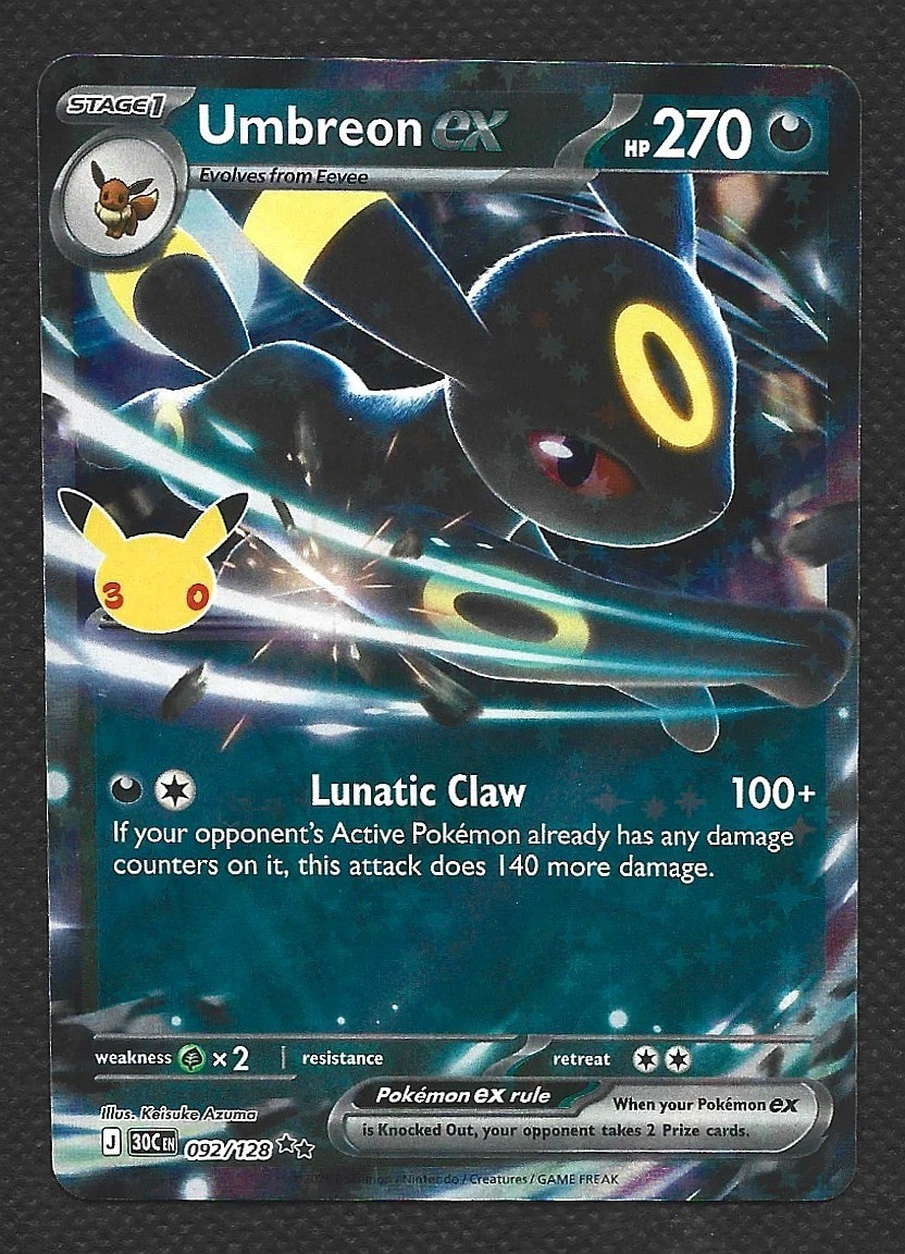 Pokemon 30th Celebration Umbreon ex 092/128 Double Rare Holo Near Mint image 1