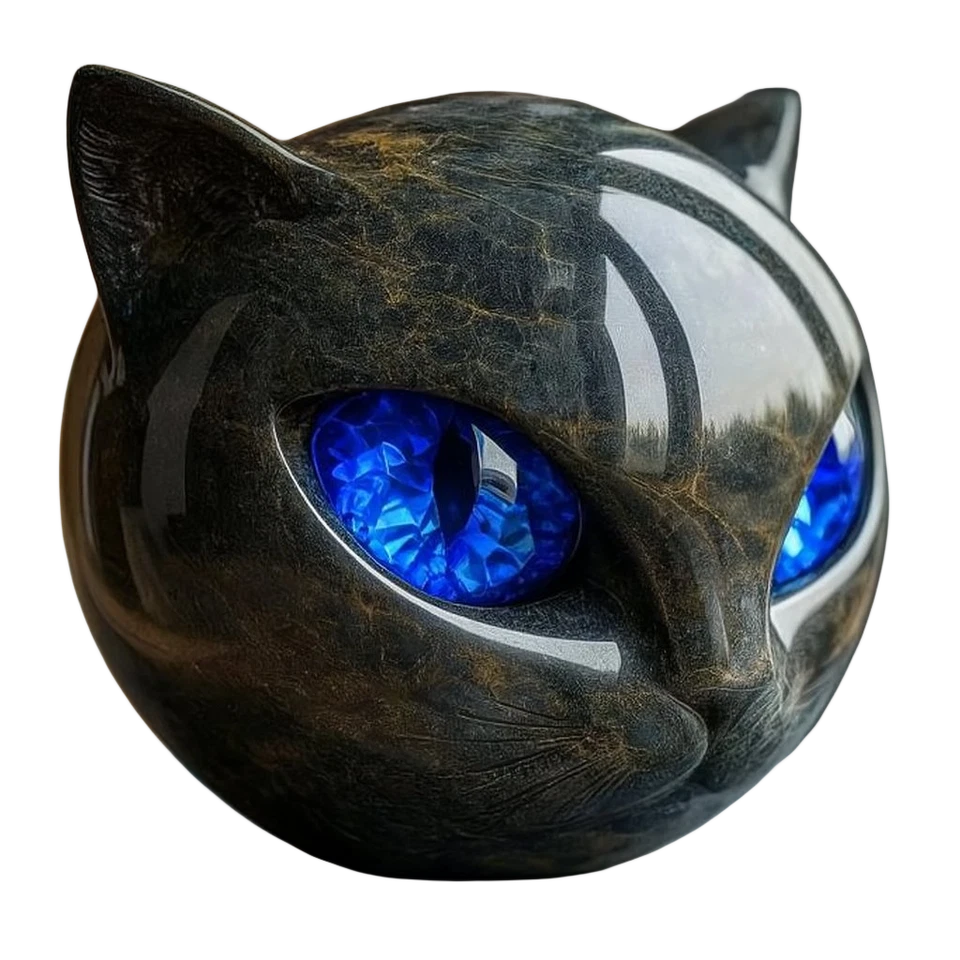 Cabeza de Gato Negro Escultura Mármol Textura Curación Recuerdo Regalo EE. UU. Foto 2 de 4