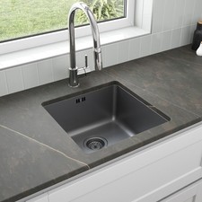 Black Kitchen Sink Undermount Stainless Steel Square Single Bowl Strainer Waste