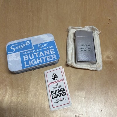 Vintage Scripto New American Made Butane Lighter Aircraft Advertising w/ Tin NEW