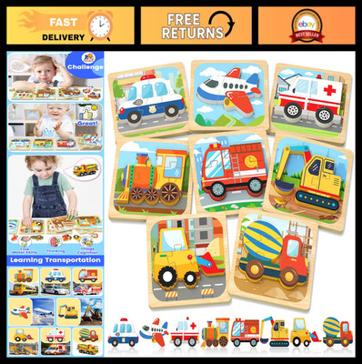 Wooden Toddler Puzzles - Montessori Educational Toys for 1-3 Year Olds, 8 Pack V