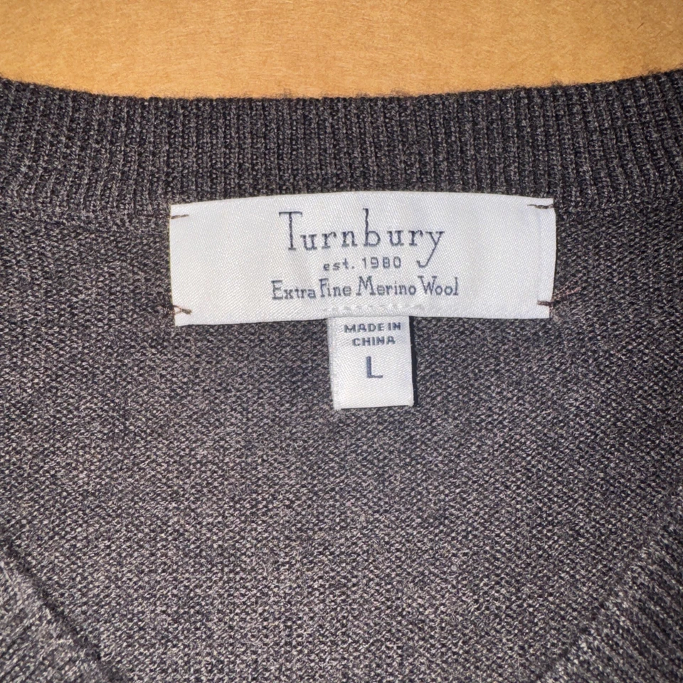 Suéter Pullover TURNBURY Para Hombre Marrón Extra Fino Lana Merino Tejido LS Cuello en V L Foto 2 de 4