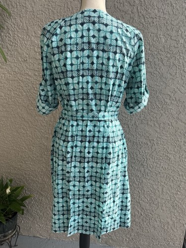 Brooks Brother 346 Damen geknöpftes plissiertes Hemdkleid aquablau geometrisches Muster Größe 6 - Bild 6 von 8