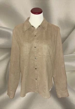 Jones Wear Sport Size 12 Beige Suede Shirt Western Snap Front With Pockets Chic