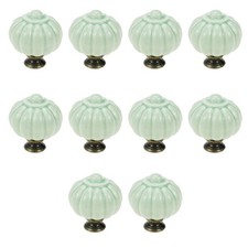 Geesatis 10 Pcs Light Green Ceramic Cabinet Knobs, Vintage Pumpkin Shape Draw...