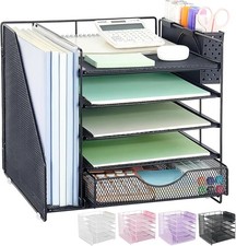 Desk Organizer W/ Drawer Pen Holder 5-Tier Paper Letter Tray Organizer W/ File