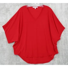 Sympli Blouse Womens 10 Dolman Tunic Boxy Relaxed Stretch Knit Canada Knit Red