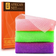 3 Pack African Bath Sponge Set - Exfoliating Net Body Scrubber for Shower Skin