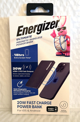 Energizer - 5,000mAh SLIM METAL 20W Magnetic Wireless Qi/Qi2.0/MagSafe PowerBank