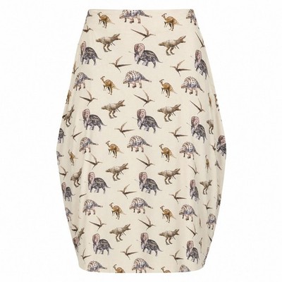 Posh Peanut Tan Dinosaur Print Bamboo Viscose Midi Skirt VTG Style Prehistoric