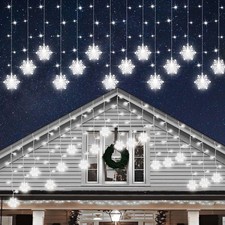 Christmas White Icicle Lights with Snowflake, 150 LED Curtain