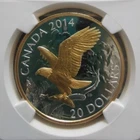 2014 Canadian Mint Perched Bald Eagle $20 1oz Fine Silver Gilded Coin NGC PF70UC