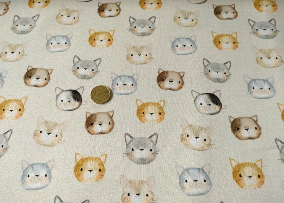 Carlo Cat creme Sweatstoff Hilco French Terry geraut Katzenköpfe Kinderstoff 50 - Bild 3 von 3