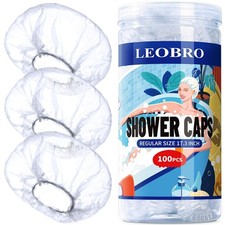 LEOBRO Disposable Shower Caps 100 Pack  Clear Plastic Hair Caps 17.3 Inch