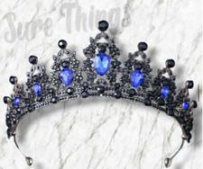 Goth Blue Black Tiara Bridal Crown Princess Queen Prom gift real metal diadem