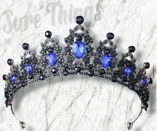 Goth Blue Black Tiara Bridal Crown Princess Queen Prom gift real metal diadem