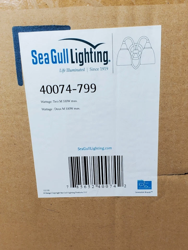 Tocador de 2 luces Sea Gull Lighting Pemberton, grano de pimienta con vidrio de crema 40074-799  Foto 4 de 4