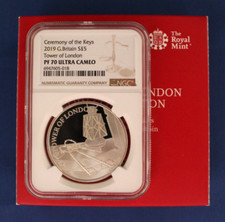 2019 Silver Proof &pound;5 coin "The Ceremony of the Keys" NGC PF70 with Case & COA