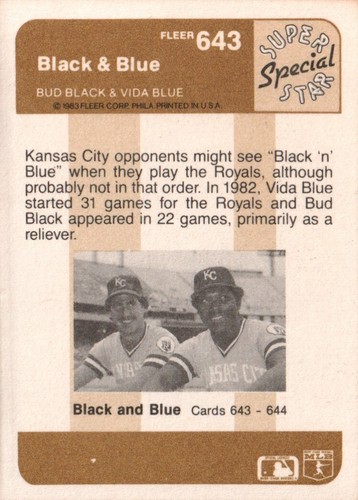 1983 Fleer Baseball #643 - schwarz & blau (Vida Blue) SSS 83-1268 - Bild 2 von 2