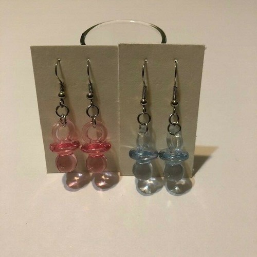 Mini blau & rosa Schnuller Ohrhänger Gender Reveal/PartyFavors Handarbeit neu - Bild 2 von 5