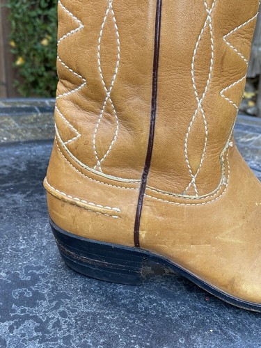 Vintage Justin Cowboy Western Boots Womens Size 5.5 A Tan Leather Embroidered - Picture 14 of 21