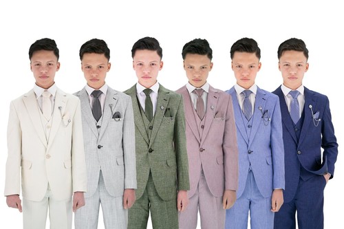 Boys Textured 8-Piece Formal Suit - Slim Fit Set for Pageboy, Wedding, Communion - Picture 1 of 60