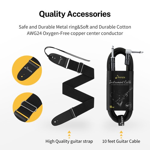 ๐ธ Donner DLP-124 Electric Guitar Solid Body Glossy Black HH Pickup With Gig Bag - Picture 11 of 16