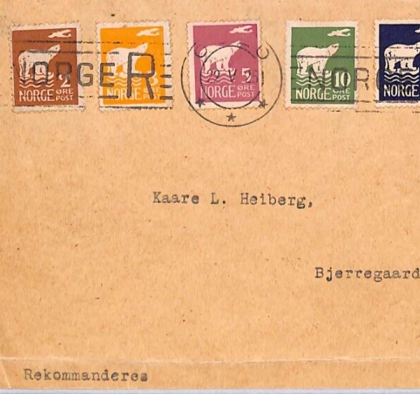 NORWAY Cover 1925 Air POLAR BEAR & AEROPLANE Full Set{7) Oslo Registered YT127 - Image 3 of 4