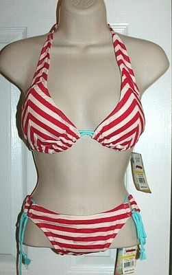 white and pink striped bikini