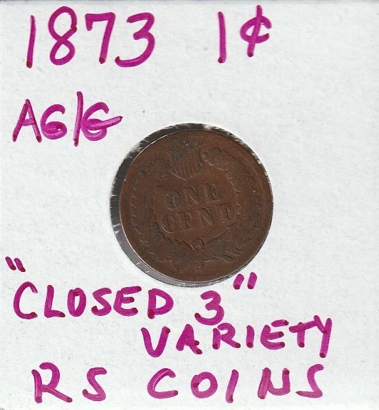 CENTAVO CABEZA INDIA / 1873 / CERRADO 3 VARIEDAD / AG -G / RS MONEDAS BAJAS $$ Foto 2 de 2