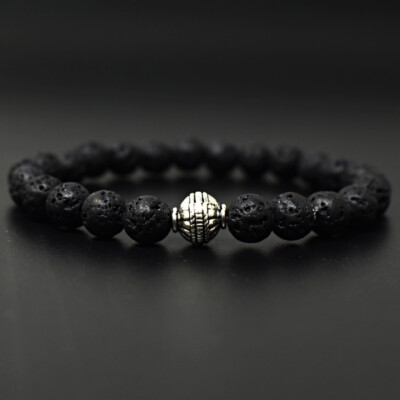 Authentic 102 Cts Earth Mined Stretchable Black Lava Beaded Bracelet JK-50E290