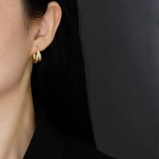 Women s925 Sterling Silver Solid Classic Thick Hoop Huggie Clip Earring Drop