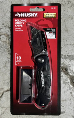 #ad Husky Black Folding Utility Knife Lock Back Textured Grip 10 Blades Included $14.20