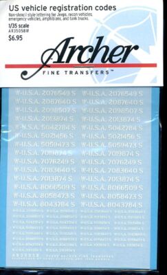 MW22 ARCHER 35058W U.S REGISTRIERCODES, FAHRZEUGSPEZIFISCH, SCHABLONI DECAL  DEC