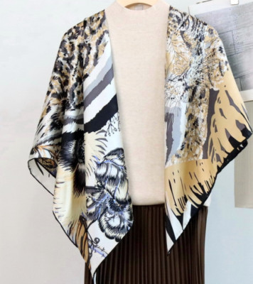 Sallys 100% Mulberry Silk Wrap Shawl cheetah Print Square Scarf 43''new