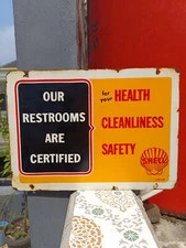 Vintage style SHELL restrooms certified service NOT Porcelain Advertising Sign