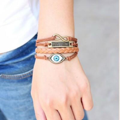 Infinity Brass Watch over your Best Friend Brown  Rope Bracelet