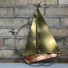 Vtg Copper Brass Sailboat Wall Art Retro Metal Hanging MCM Decor Torch Art VHTF