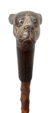 Vintage Antique Wood Dog Head Brussel Sprout Swagger Knob Walking Stick Cane