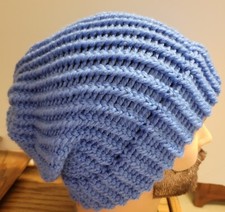 Very Soft  Warm Sky Blue Wool Blend Hand Knitted 100 Handmade Slouch Hat