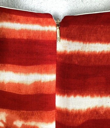 NWT Donna Karan Striped Handkerchief-Hem Dress in Red-Orange Size Large - Picture 3 of 8
