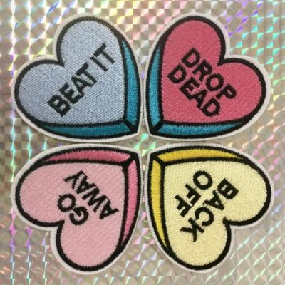 SET OF 4 RUDE HEART IRON ON PATCH 2'' Valentine Candy Back off Go Away Applique