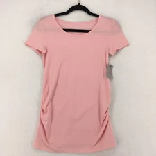 BELLE SKY MATERNITY Women T-Shirt Size XS Spandex Ruched Solid Pink Short Sleeve