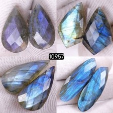 4Pairs 107Cts Natural Labradorite Pair Cabochon Gemstone 37x12 22x12mm R-10957