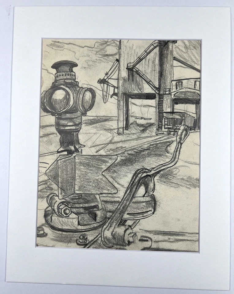 Depression Era WPA 绘图火车信号铁路开关 11x14 Bruce Mitchell 复古 — 第 2/4 张图片