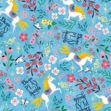 Michael Miller ~Dance Play Sparkle~Blue~Unicorn Dance ~BTY, DDC10669 Flowers